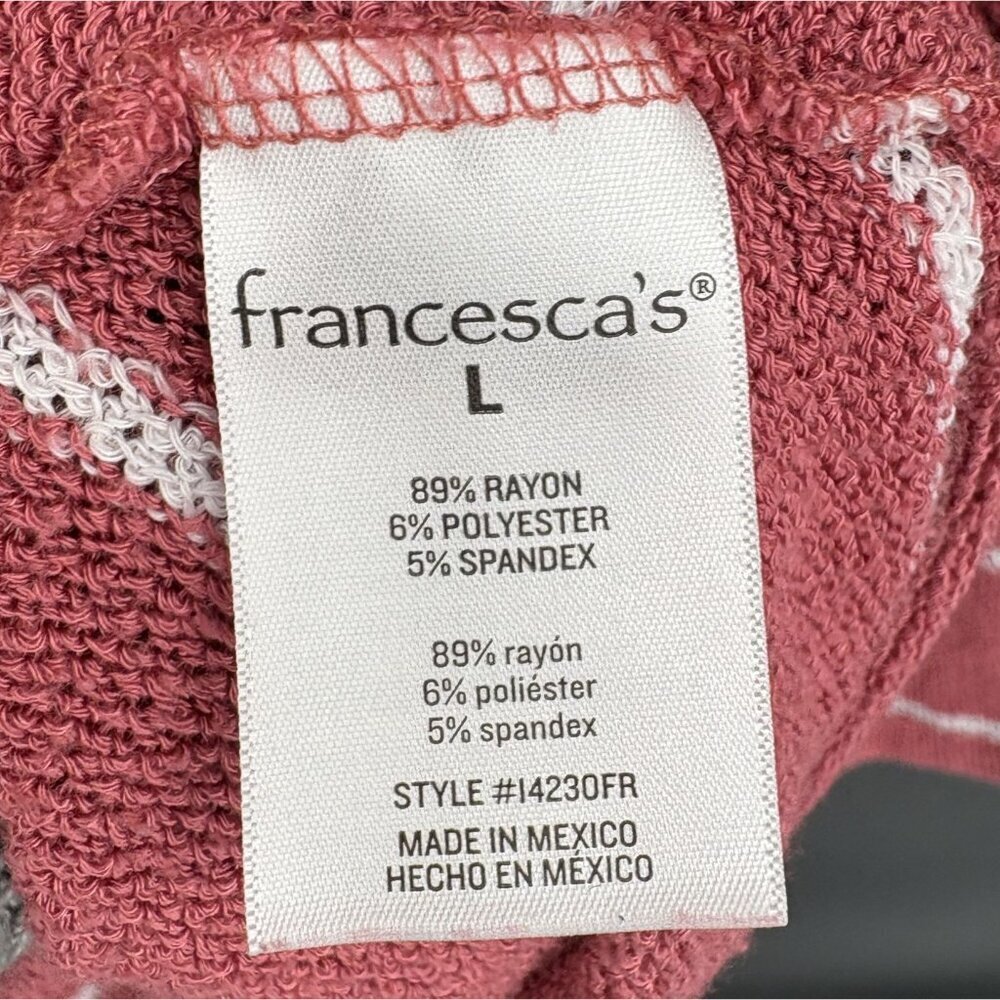 Francesca's Women's Oversized Striped Knit Shirt L Pink & White Boho Casual - Picture 4 of 7